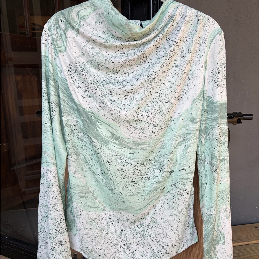 & Other Stories Mint Marble-Print Long Sleeve Top